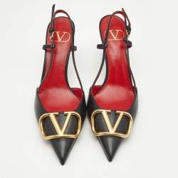Valentino Black/Red Leather VLogo Slingback Pumps Size 36.5