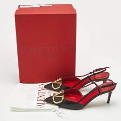 Valentino Black/Red Leather VLogo Slingback Pumps Size 36.5