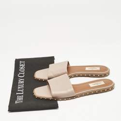 Valentino Beige Leather Soul Rockstud Flat Sandals Size 38