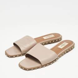 Valentino Beige Leather Soul Rockstud Flat Sandals Size 38