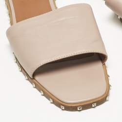 Valentino Beige Leather Soul Rockstud Flat Sandals Size 38