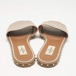Valentino Beige Leather Soul Rockstud Flat Sandals Size 38