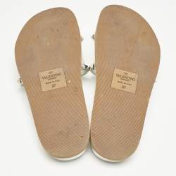 Valentino Silver Leather And PVC Rockstud Flat Slides Size 37