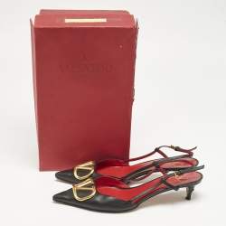 Valentino Black Leather VLogo Slingback Pumps Size 40