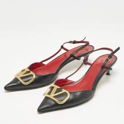 Valentino Black Leather VLogo Slingback Pumps Size 40