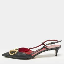 Valentino Black Leather VLogo Slingback Pumps Size 40
