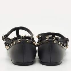 Valentino Black Leather Rockstud Ballet Flats Size 40