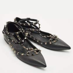 Valentino Black Leather Rockstud Ballet Flats Size 40