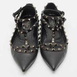 Valentino Black Leather Rockstud Ballet Flats Size 40