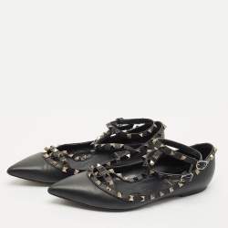 Valentino Black Leather Rockstud Ballet Flats Size 40