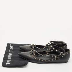 Valentino Black Leather Rockstud Ballet Flats Size 40