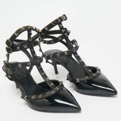 Valentino Black Patent and Leather Rockstud Cage Pumps Size 36.5
