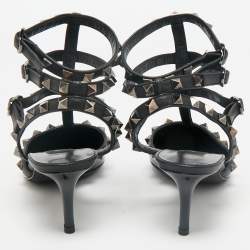 Valentino Black Patent and Leather Rockstud Cage Pumps Size 36.5