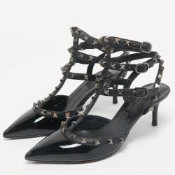 Valentino Black Patent and Leather Rockstud Cage Pumps Size 36.5