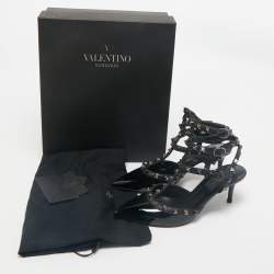Valentino Black Patent and Leather Rockstud Cage Pumps Size 36.5