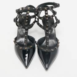 Valentino Black Patent and Leather Rockstud Cage Pumps Size 36.5