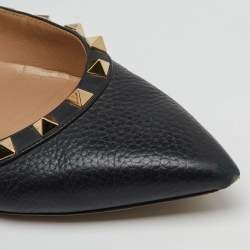 Pre Owned Valentino Black Leather Rockstud Ballet Flats Size 37