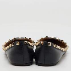 Pre Owned Valentino Black Leather Rockstud Ballet Flats Size 37