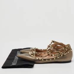 Valentino Metallic Leather Rockstud Ankle Strap Ballet Flats Size 38