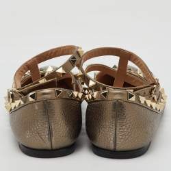 Valentino Metallic Leather Rockstud Ankle Strap Ballet Flats Size 38