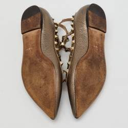 Valentino Metallic Leather Rockstud Ankle Strap Ballet Flats Size 38