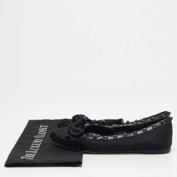 Valentino Black Satin Bow Rockstud Ankle Strap Ballet Flats Size 36