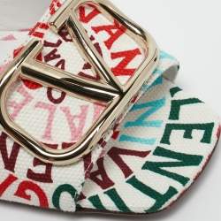 Valentino Multicolor Canvas Loop Escape V Logo Slide Sandals Size 36