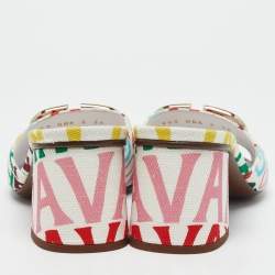 Valentino Multicolor Canvas Loop Escape V Logo Slide Sandals Size 36