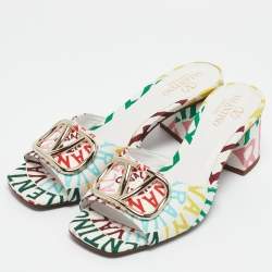 Valentino Multicolor Canvas Loop Escape V Logo Slide Sandals Size 36