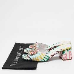 Valentino Multicolor Canvas Loop Escape V Logo Slide Sandals Size 36