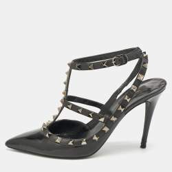 Valentino Black Patent and Leather Rockstud Caged Pumps Size 41