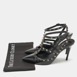Valentino Black Patent and Leather Rockstud Caged Pumps Size 41