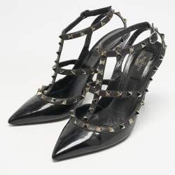 Valentino Black Patent and Leather Rockstud Caged Pumps Size 41