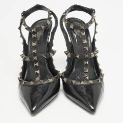 Valentino Black Patent and Leather Rockstud Caged Pumps Size 41