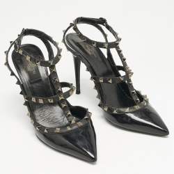 Valentino Black Patent and Leather Rockstud Caged Pumps Size 41