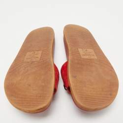 Valentino Red Leather and Suede Chain Embellished Flat Slides Size 37