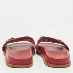 Valentino Red Leather and Suede Chain Embellished Flat Slides Size 37
