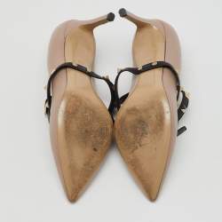 Valentino Beige/Black Leather Rockstud Ankle Wrap Pointed Toe Pumps Size 36.5