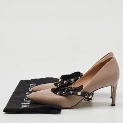 Valentino Beige/Black Leather Rockstud Ankle Wrap Pointed Toe Pumps Size 36.5