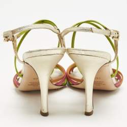 Valentino Multicolor Leather and Satin Strappy Ankle Strap Sandals Size 38.5