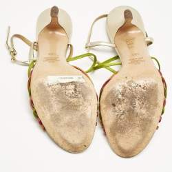 Valentino Multicolor Leather and Satin Strappy Ankle Strap Sandals Size 38.5