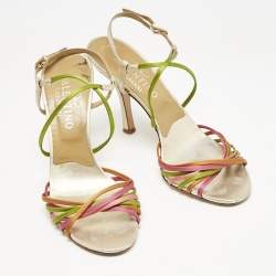 Valentino Multicolor Leather and Satin Strappy Ankle Strap Sandals Size 38.5
