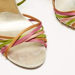 Valentino Multicolor Leather and Satin Strappy Ankle Strap Sandals Size 38.5