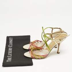 Valentino Multicolor Leather and Satin Strappy Ankle Strap Sandals Size 38.5