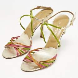 Valentino Multicolor Leather and Satin Strappy Ankle Strap Sandals Size 38.5