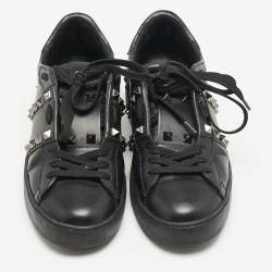 Valentino Black Leather Rockstud Low Top Sneakers Size 36