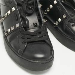 Valentino Black Leather Rockstud Low Top Sneakers Size 36