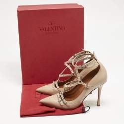 Pre Owned Valentino Beige Leather Love Latch Ankle Strap Pumps Size 39