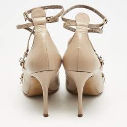 Pre Owned Valentino Beige Leather Love Latch Ankle Strap Pumps Size 39