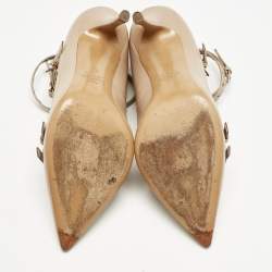 Pre Owned Valentino Beige Leather Love Latch Ankle Strap Pumps Size 39